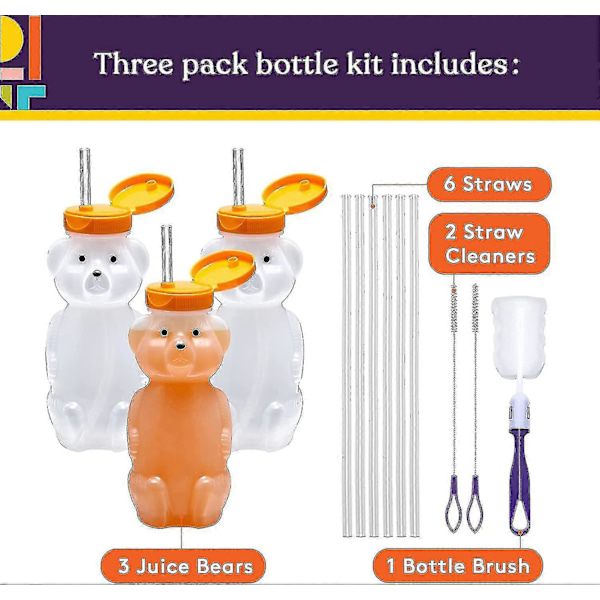 Honey Bear Sugrörskopp Långa Sugrör, 3-pack Klämbar Terapi Och Speciella Behov Assisterande Dryckesbehållare, Spill- och Läcksäkert Lock-ZZY