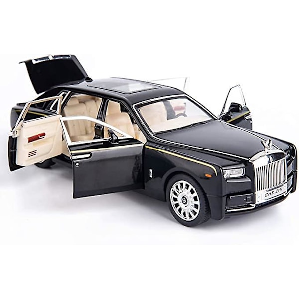 1/24 Rolls-royce Phantom -automalli, sinkkiseoksesta valmistettu vedettävä lelu, painevalettu leluauto äänellä ja valolla lapsille, pojille ja tytöille (musta)[D]