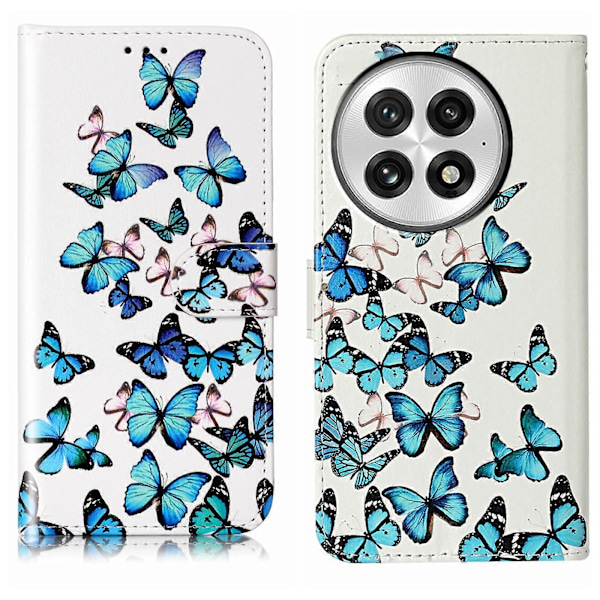 Marmor Lærtelefonveske For OnePlus 13 Little Blue Butterflies