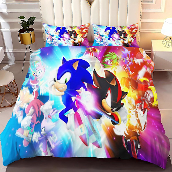 Sonic sängkläder set - Anime Sonic sängkläder set - Påslakan set, 3D-tryck, för tonåringar, Sonic Cartoon Single135x200cm