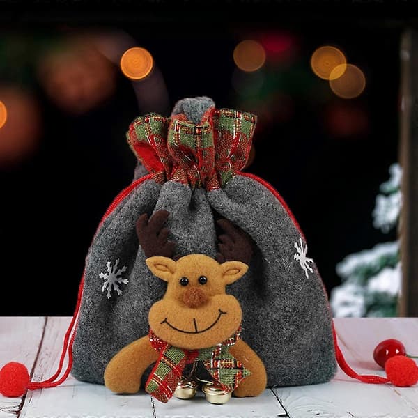 Julegaveposer med snøre, stofpose, julegaveindpakningspose, julemandspose til julefrokost [D] Elder