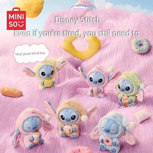 Ny Miniso Stitch Eat Something Before Sleep Series Vinylfigur Blind Box[D]
