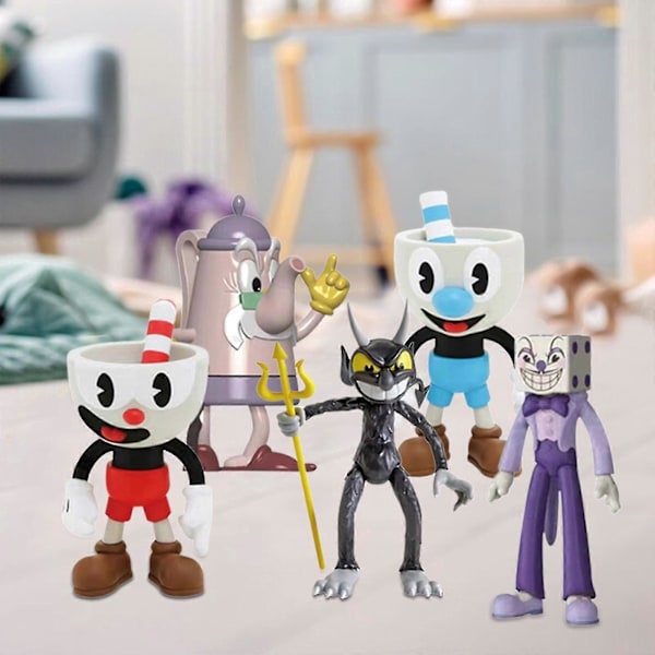 Cuphead Mugman Mecup och Brocup Animefigur, 6 st Anime Spelfigur Leksakssats