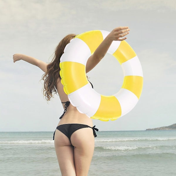 Pool Float Badring Uppblåsbar Pool Float Badring Vuxen Pool Ring Badring Float Yellow 90X8CM