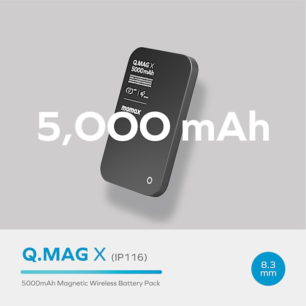 MOMAX Q.MAG X Metall Magnetisk Trådlös Laddare 5000mAh Mobiltelefon Powerbank Kompatibel med MagSafe,