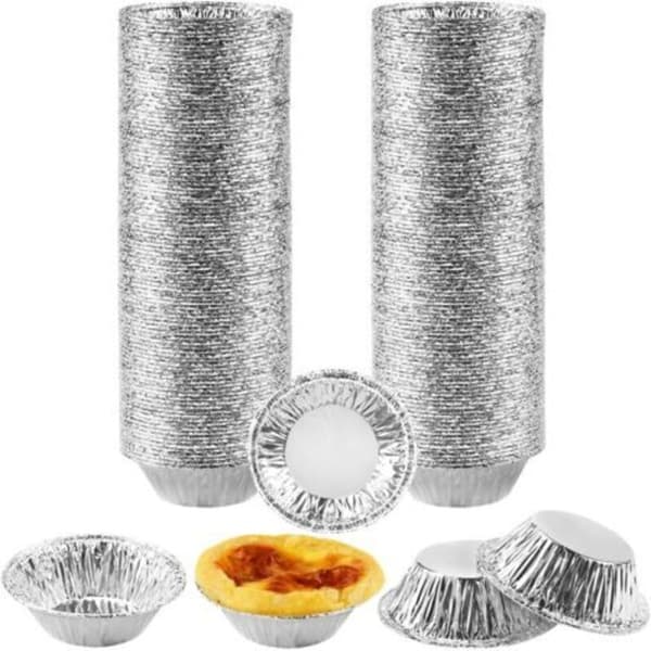 Set med 200 Pasteis de Nata-formar, engångsformar i aluminium som mäter 6,7 x 3,9 x 2 cm, mini runda aluminiumformar, f（D）