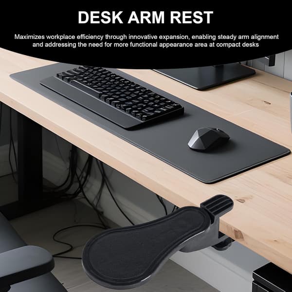 Skrivebordsalbuestøtte | Justerbar albue- og håndledsstøtte – Ergonomisk computertilbehør (bordplademontering) (D)