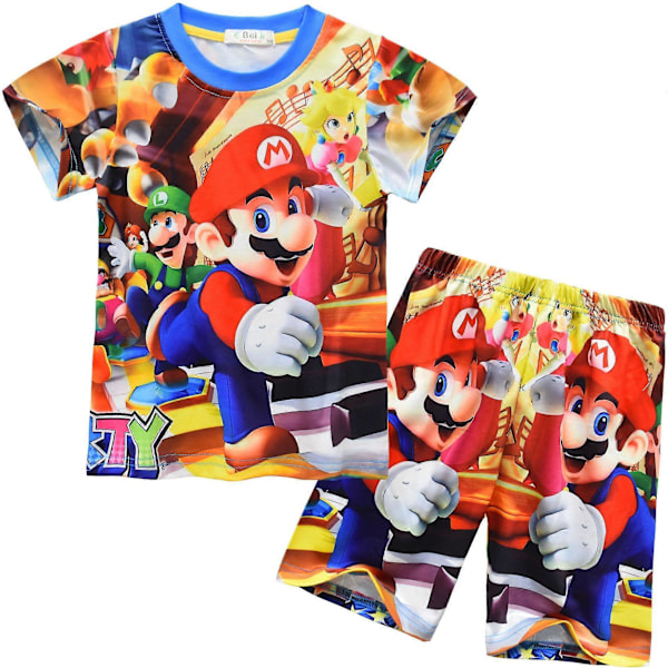 2023 Børnesæt Super Mario Super Mario Kostume Børne Kortærmet Hjemmesæt[D] 110cm