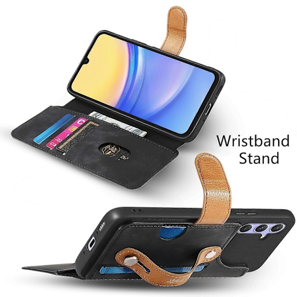 Plånboksfodral i Retro Läder för Samsung Galaxy A36 5G med Armband och Ställ [D] Multicolor Black