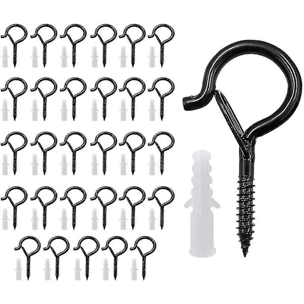 30 Pieces Screw Hooks(black), Outdoor Screw Hooks, Ceiling Hooks, Christmas Lights Hook, For Hangin