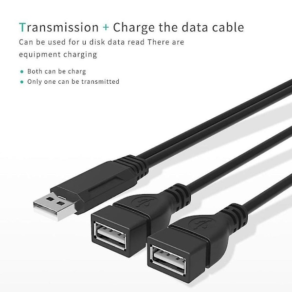 USB 2.0A Han till Dubbel USB Honkontakt Y-Splitter Hub Adapterkabel Ström