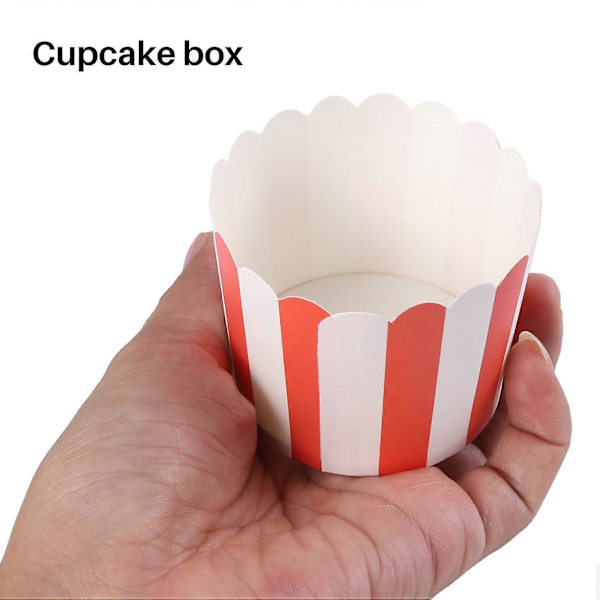 50X Cupcake-käärepaperi, kakkukapselit, leivontakupit, vuorat, muffinssi, keittiöleivonta, punaiset raidat [D] Red