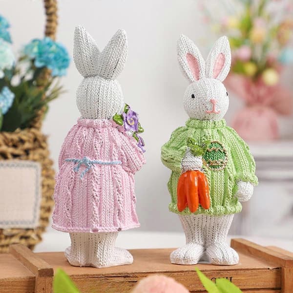 Påskehare Statue Resin Dyrefigur til Bryllupsværelse Hylde Stue Grøn[D] Pink 6.5cmx6.5cmx15cm