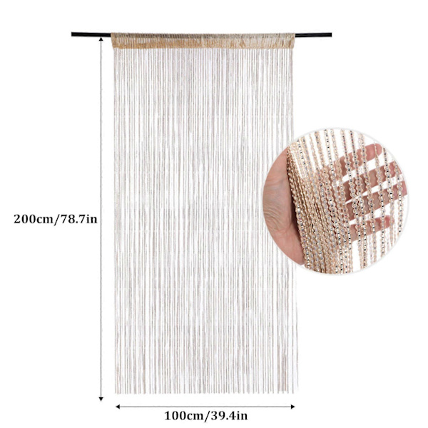 Helmiverhot oviaukkoon, 100x200 cm Helmilliset Boor-verhot Kristalliverhot Glitter-helmiverho Makuuhuoneen yksityisyyssisustus (Champagn[D]