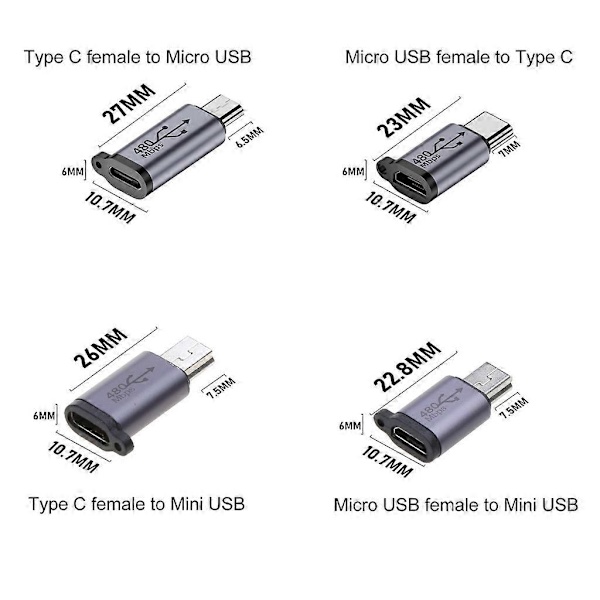 Micro USB till Mini USB Typ-C Adapter Usb-C Hona Till Micro Usb Hane Konverterare[D] Type C to Mini USB
