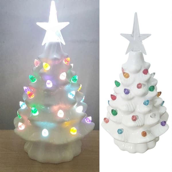 LED Juletræ Håndmalet Bordplade med Lys[D] White