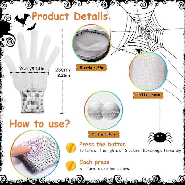 5 Farger 6 Moduser Blinkende LED-Hanske Kule Morsomme Lysende Fingerleker, Glødende Kostymetilbehør Jul, Halloween, Thanksgiving-gaver