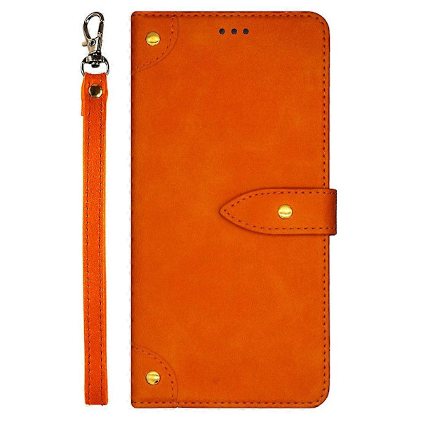 Läderfodral med stativ för Samsung Galaxy A15 5G, kortfack Orange