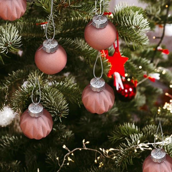 Julepynt Udsalg: Træ, Kugler Kombisæt, Flocking Hængepynt – Kompatibel med Juleudstillinger[D] Pink