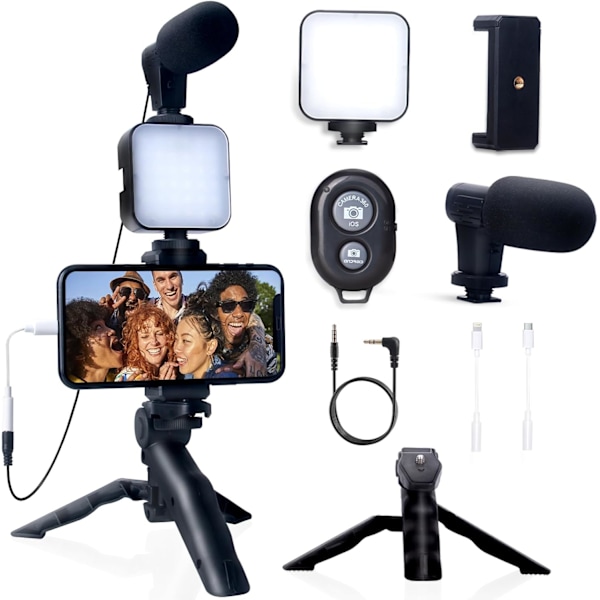 Vlogging Kit för iPhone, Android med Stativ, 36 LED-Lampa, YouTube Startpaket med Mini Mikrofon[D]