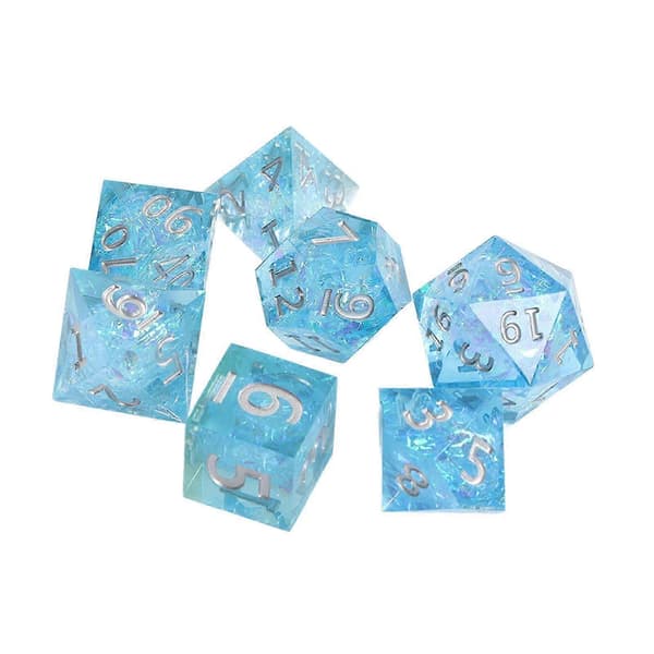 7 stk. Resin RUNFNG D&D Terninger Leker Polyhedral Terning Sett Transparent Bordspill Terning Sett for Rollespill 25-26s[D] Silver Number