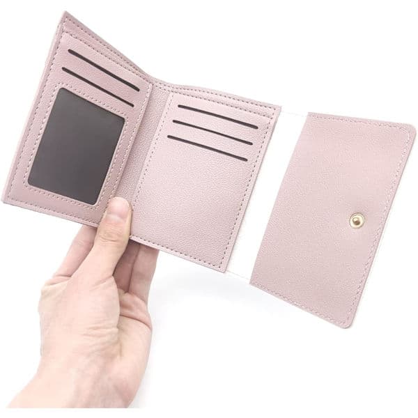 Tri-fold PU-pung med søde designs, lille pung med lynlåslomme til kvinder[D]