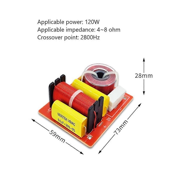 Høyttaler 2-veis Lydkort Frekvensdeler Diskant Bass 2 Enhets Crossover-filtre 120W Bokhylle HIF Red   Yellow