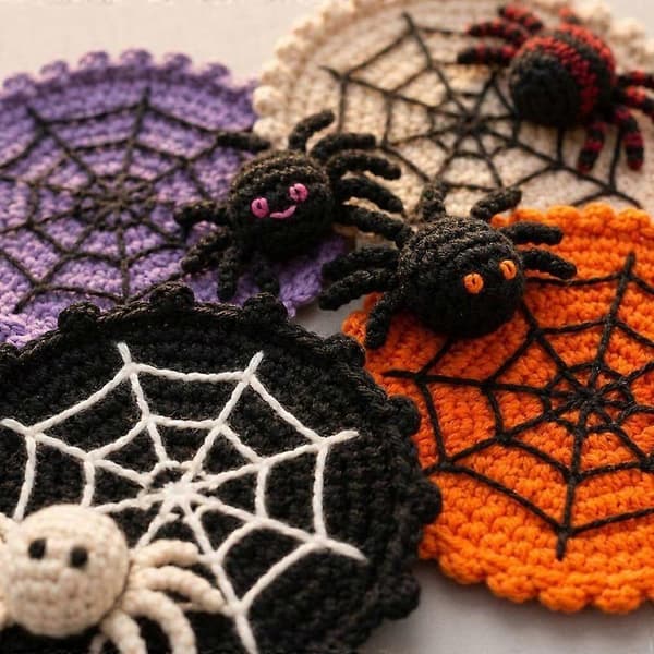 Gotisk spindelnät handgjord underlägg, läskig Halloween soffbord heminredning (D) black