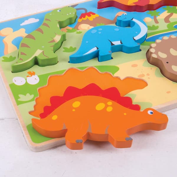 Leksaker Pedagogiskt Klumpig Trä Lyft Ut Dinosaurie Pussel[D] Multicoloured