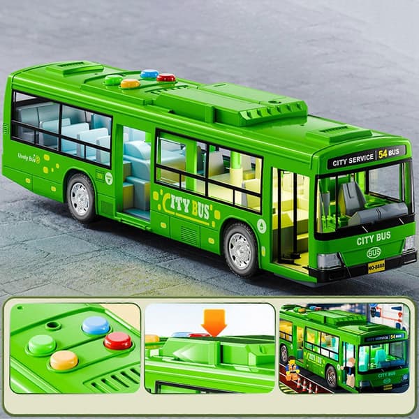 Legetøjsbus til børn, simulering, stor døråbning, lys, stemme, bybusmodel, simuleringsbus, legetøjsbus, bus, dreng