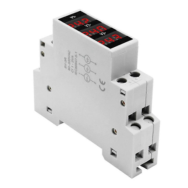 Trefase Voltmeter Din Skinnefeste AC80V-500V Mini Modulær-Voltmeter Måler[D]
