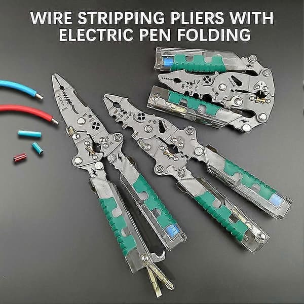8-i-1 foldbar kabelstripper med spændingstester, multifunktionel elektrikertang til hjemmereparation [D] Lure