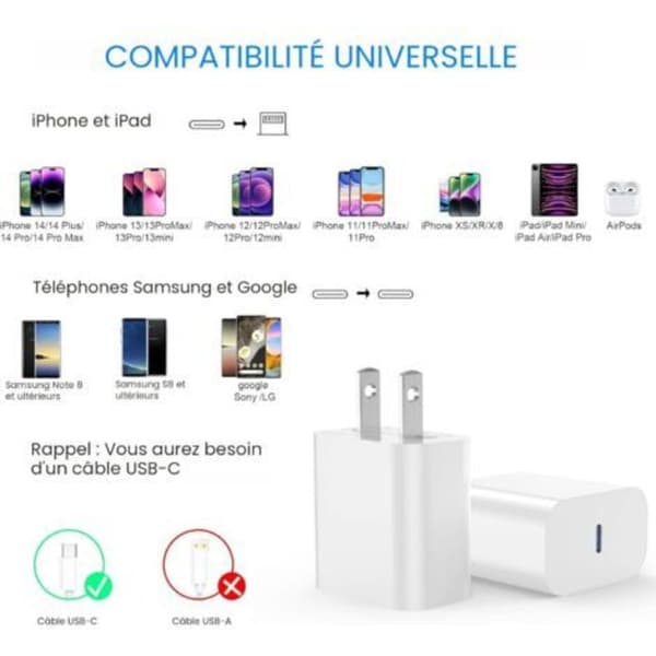 20W USB-C Oplader til iPhone 17/16 – Hurtig Oplader med USB-C Strømadapter til iPhone 17/16/16 Pro Max/16 Plus/15/14/13/12/11/（D）