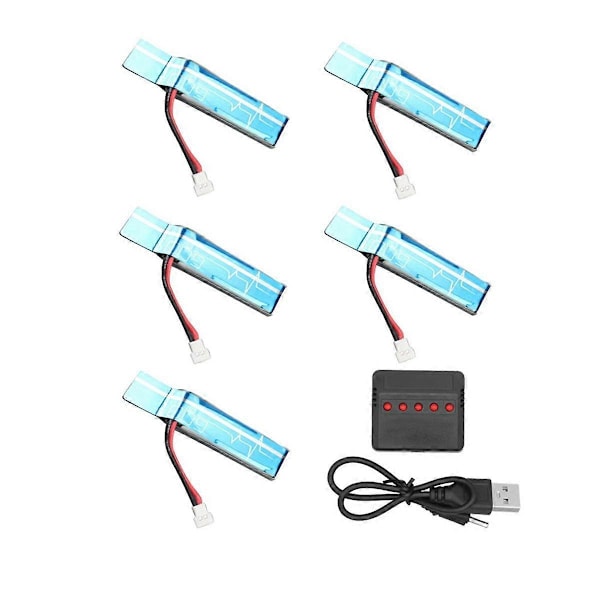 5 stk 3.7V 520Mah 30C Oppgradert Li-Po Batteri med USB-lader for XK K110S K110 V977 RC Helikopter Oppgraderingsdeler As Shown