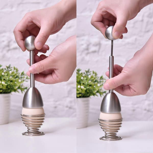 Egg Topper med Eggkopp Eggåpner, Eggkutter Sprekker Rustfritt Stål, 14cm[D]