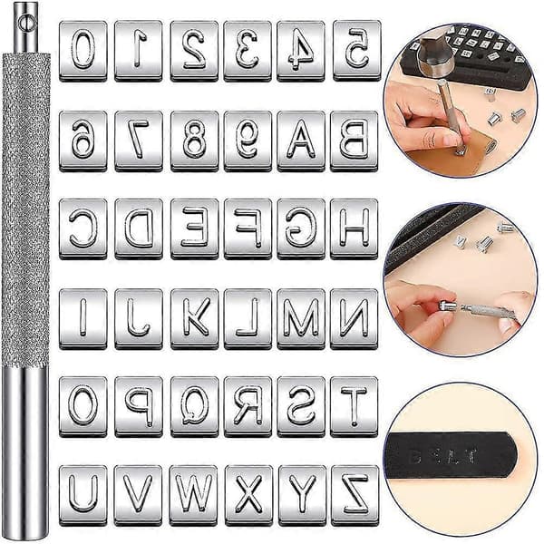 Stålstempel, nummerstempling, bogstavstempling, stempel engelsk stempling 36 stykker + 1 stykke håndtag, 1 sæt .6 mm stålstempel[D]