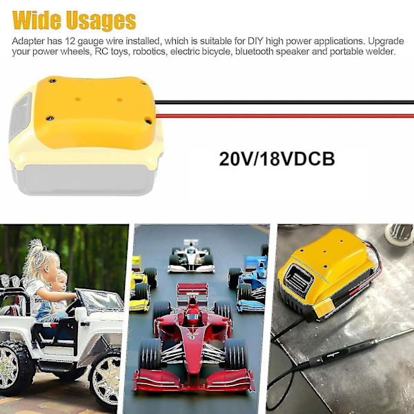 Power Wheels Adapter Passar till Dewalt 18/20v Batteri, Batteriadapter för RC, Leksak, Lastbil, 12 Gauge Robotik, DIY Strömförsörjningsomvandlare med Fixi