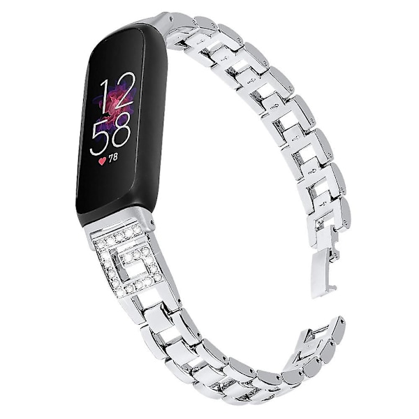 For Fitbit Inspire 3 G-form Rhinestone Dekor Metall Armbånd Erstatning Klokkereim Silver, Silver Style C Fitbit Inspire 3