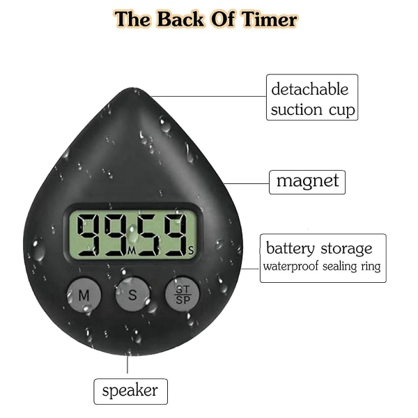 Stille, batteridrevet dusjtimer uten tikkelyd, vanntett digital timer, liten og søt timer G [kk] Green