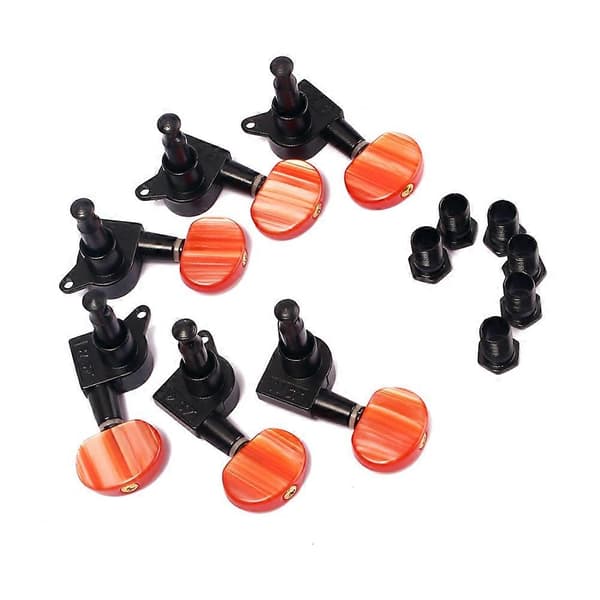 Gitarrstämskruvar Mekanik Stämskruvar Inneslutna Strängar Elgitarr Röda Plastknappar Tangenter 6st[D] Black