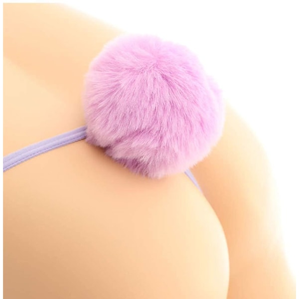 Kaise Sexiga stringtrosor för kvinnor Söt kaninsvans G-string Pälsboll Bikini T-rygg Cosplay Underkläder Party Kostymgåva[D] Purple
