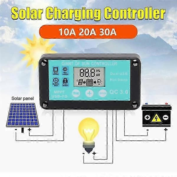 MPPT Solarladdningsregulator Multipel Skydd Solar QC3.0 Regulator med LCD-skärm (10A)[D]