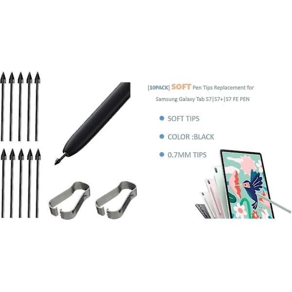 [10 st] OEM Tab S7 Mjuka Spetsar, Nibbar [0,7 mm] Ersättning för Samsung Galaxy Tab S7/S7 Plus/S7 FE Stylus-HP