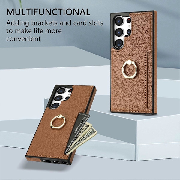 For Samsung Galaxy S24 Ultra Mobiltelefondeksel PU Lær+TPU Ring Stativ Deksel[D] Multicolor Style C
