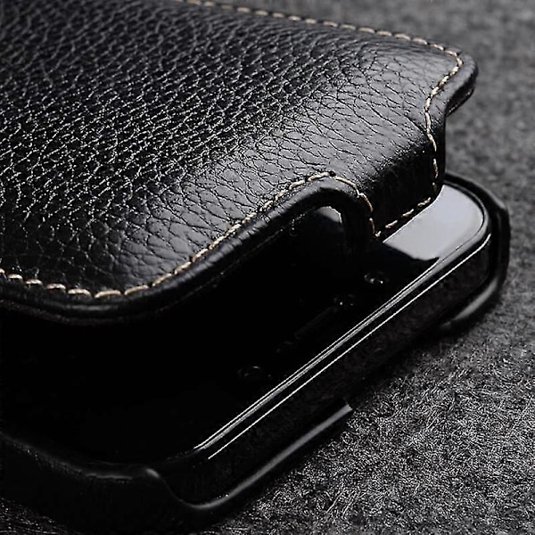 MELKCO Til iPhone 14 Pro Litchi Tekstur Telefonetui Ægte Ko-Læder+PC Lodret Flip Cover-Sort Espresso iPhone 14 Pro