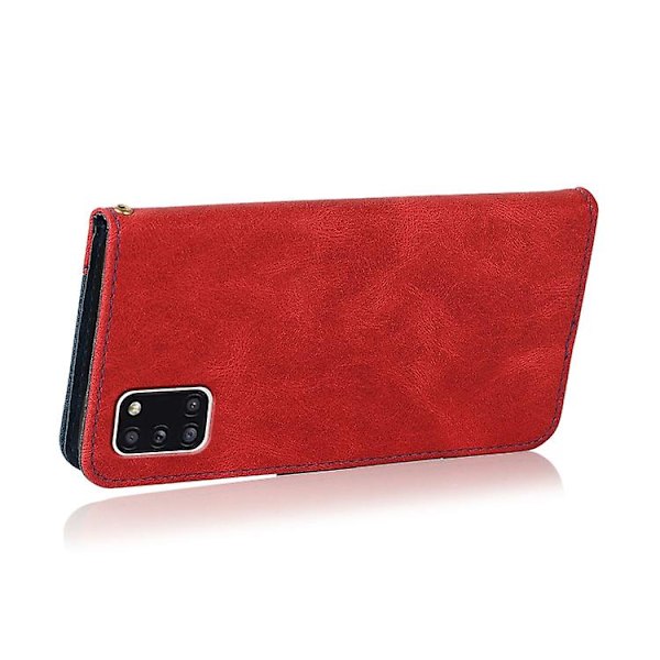 Til Samsung Galaxy A31 To-farvet Syet Læder Telefonetui Red Blue