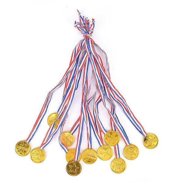Barn Guld Plast Vinnarmedaljer Idrottsdag Kalaspåse Pris Utmärkelser 12st[D]