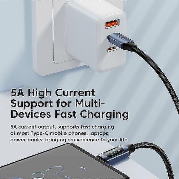TOOCKI TQ-X03 2m Datakabel med Digital Display USB-C till USB-C PD 100W Laddningskabel-[D] Multicolor Black