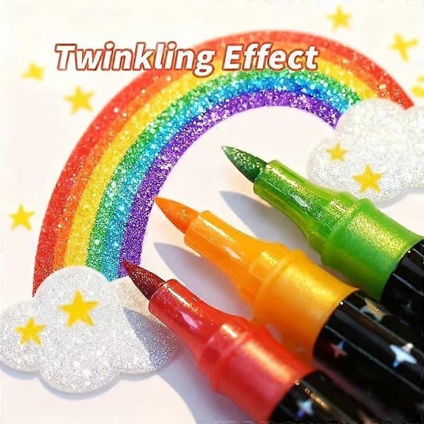 Dobbelthodet dobbeltfarget glittermarkør mykhodet akvarellpensel for scrapbooking (D) 12pcs