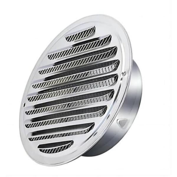 150 mm rund ventilationsrist i rustfrit stål med integreret myggenet. (D)